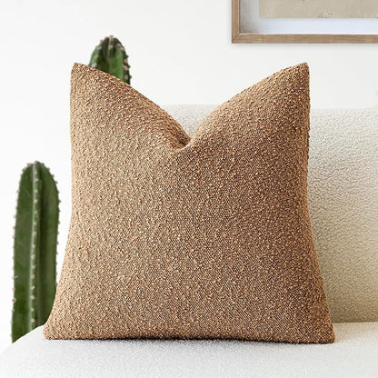 Foindtower Decorative Boucle Throw Pillow Covers Accent Solid Pillow Cases Cozy Soft Textured Couch Cushion Case for Chair Sofa Bedroom Living Room Home Decor 22 x 22 Inch,Tobacco