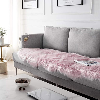 SERISSA Ultra Soft Fluffy Pink Faux Sheepskin Fur Shaggy Couch Cover Furry Carpet for Kids Room Fuzzy Plush Rug for Bedroom Living Room Runner, 2x6 Feet (Sheepskin Shape,Pink)