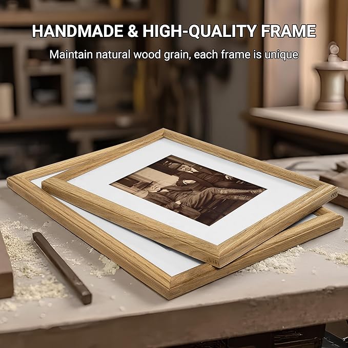Heimlove 11x14 Picture Frame,11 x 14 Solid White Oak Photo Frame Matted to 8x10 with Tempered Glass,11"x14" Handcrafted wood Frame,Vertical or Horizontal Wall Hanging,Art Photo and Prints,1 Pack