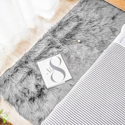 Carvapet Shaggy Soft Faux Sheepskin Fur Area Rugs Floor Mat Luxury Beside Carpet for Bedroom Living Room 3ft x 5ft, Grey