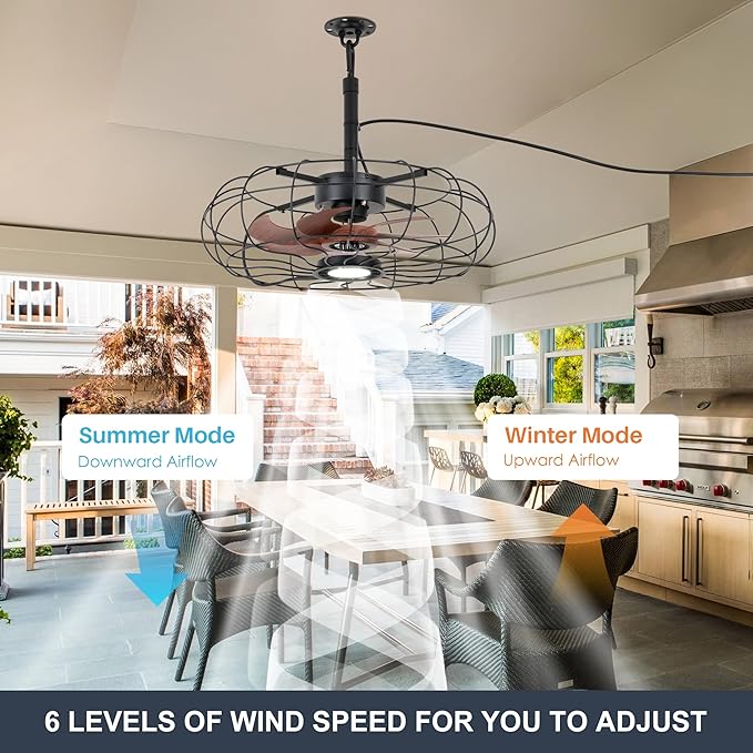 20" Outdoor Ceiling Fan with Light, With Remote and App Remote, IP65 Waterproof Gazebo Hanging Fan, 3CCT Dimmable, Portable Plug in Ceiling Fan with Cord Hook for Patio Porch Pergola Indoor(Black)