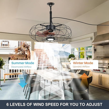 20" Outdoor Ceiling Fan with Light, With Remote and App Remote, IP65 Waterproof Gazebo Hanging Fan, 3CCT Dimmable, Portable Plug in Ceiling Fan with Cord Hook for Patio Porch Pergola Indoor(Black)