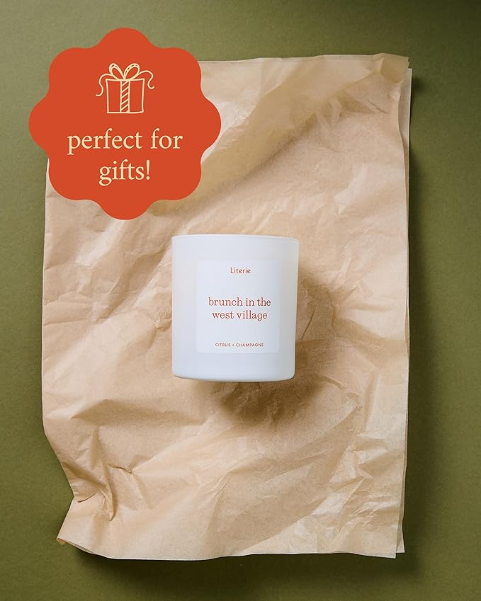 Literie NYC Inspired Scented Candle: Brunch in The West Village - Citrus & Champagne, 9oz, 50 Hour Burn, Vegan Soy & Coconut Blend Candle for Home Decor, Gift for Women & Men