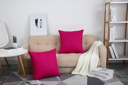 TangDepot Set of 2 Handmade Decorative Solid 100% Cotton Canvas Throw Pillow Covers/Cushion Covers, 45 Colors Available - (18"x18" 2 Pieces, Brilliant Rose)
