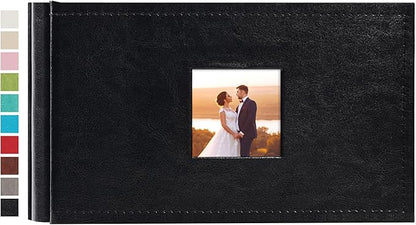 potricher Small Photo Album 4x6 100 Photos Leather Cover Picture Book with 100 Horizontal Pockets for Family Wedding Anniversary and Baby (Black)