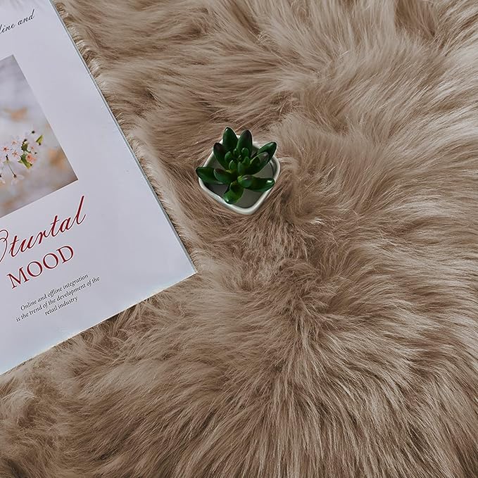Latepis Beige Faux Fur Rug 8x10, Faux Fur Sheepskin Rug for Living Room, Fluffy Washable Fuzzy Rugs Carpet for Bedroom, Luxury Room Decor, Rectangle