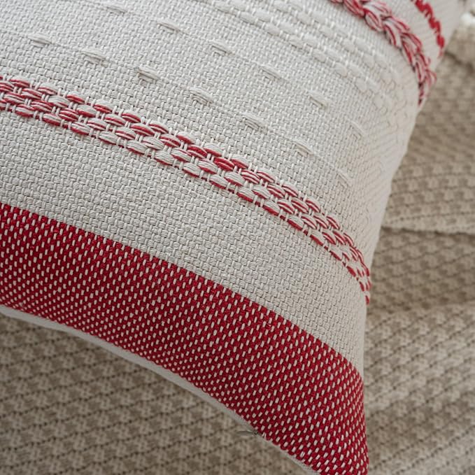 Valentines Pillow Covers 20x20 Inch Set of 2, Red Textured Boho Valentines Day Decoration Pillow Cases for Farmhouse Home Decor, Accent Cushion Cover for Sofa, Bed, Living Room, Bedroom