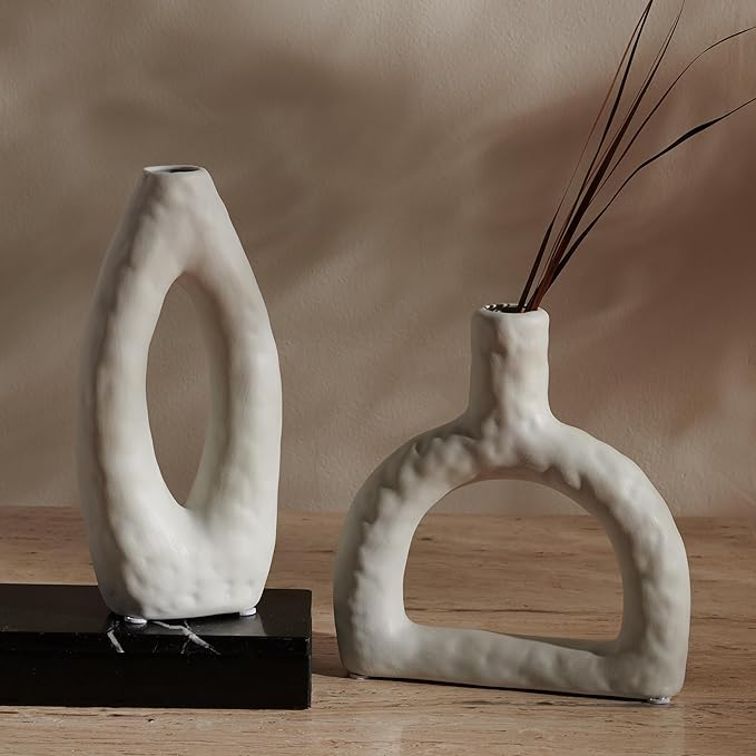 SAFAVIEH Home Collection Paolette Stone Grey Ceramic Decorative Vase Set of 2