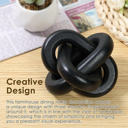Wood Knot Chain Link Decor 3 Link Boho Wood Knot Decor White/Black Wood Knot Art Decorative Wooden Links Knots Rustic Wood Chain Link Decor for Living Room Bedroom Office Farmhouse Decorations (Black)