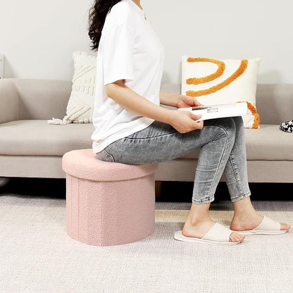 B FSOBEIIALEO Storage Ottoman Cube, Heart Shaped Ottomans with Storage Foot Stool Footrest for Lving Room, Boucle Ottoman Seat for Dorm Room,Faux Teddy Fur, Pink 15"x15"x15"