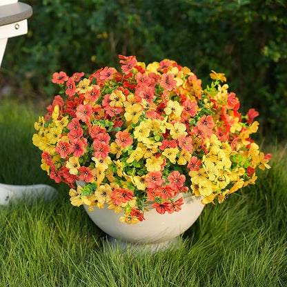 Artificial Fall Flowers for Outdoor Indoor Realistic Faux Flower Garden Home Decoration, Hanging Autumn Fall Decor Daisy with Eucalyptus Leaves Fake Plants Greenery Porch Patio Front Door Decors