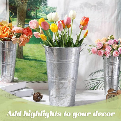 Chumia 8 Pcs Galvanized Flower Buckets Bulk 12.6 Inch and 9 Inch DIY Bouquet Bar Supplies Table Decor Vase Wedding Tall Metal French Cut Planter Rustic Vintage Centerpiece Farmhouse Florist