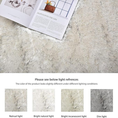 White and Grey Ultra Soft Faux Fur Shaggy Runner Rug 2x6 for Nursery Teen Room Dormitory Living Room Washable Furry Area Rug Décor