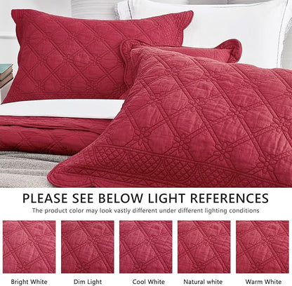 CHIXIN Cotton Bedspread Full Size - Real Stitching - Luxury Quilted Bedding Cover for All Season, Reversible, Ultra Soft, Lightweight, 3 Piece, Burgundy