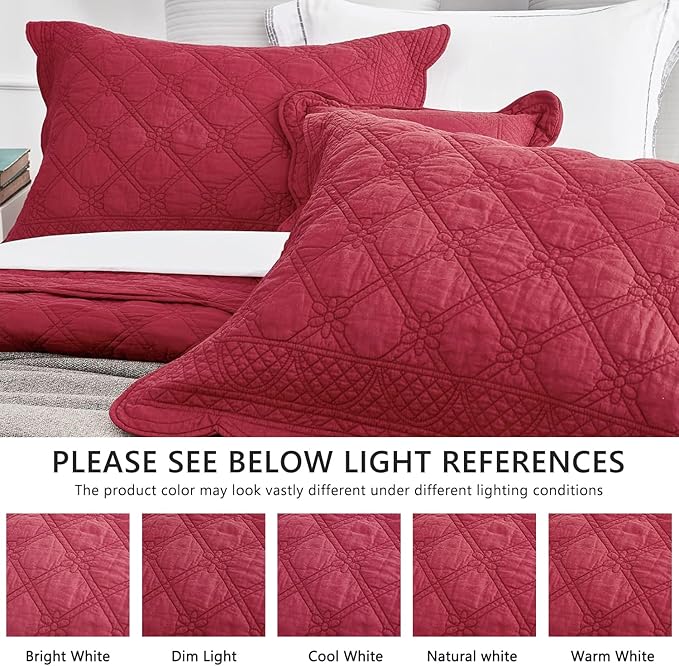 CHIXIN Oversized Cotton Bedspread Queen Size - Real Stitching - Luxury Quilted Bedding Cover for All Season, Reversible, Ultra Soft, Lightweight, 3 Piece, Burgundy