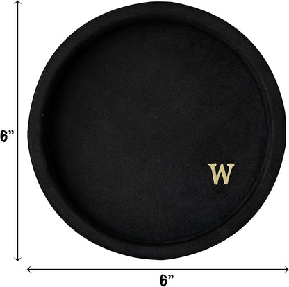 COLLECTIVE HOME - Velvet Jewelry Tray, 6" Monogrammed Jewelry Dish, Smooth Velour Display Dish for Rings, Earrings, Necklaces, Makeup, Personalized Gifts for Women (Black-w)