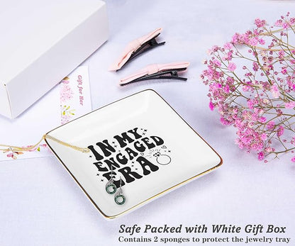 NZY Engagement Gift for Newly Engaged Bride,woman,Bridal Shower Gifts,Bachelorette Present for Bride,Best Friend,Fiance,Future Mrs,Ceramic Jewelry Tray Trinket Holder Ring Dish-In My Engaged Era