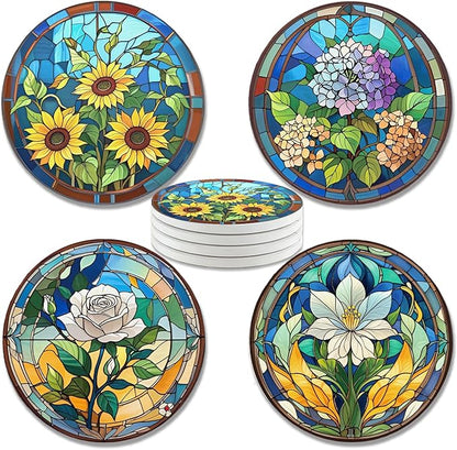 zcyhtqp, Funny Absorbent Round Ceramic Stone Coasters Set of 4 with Cork Base, Glass Art Round Coasters, Gifts for Home, Kitchen, Bar, Office Table Décor