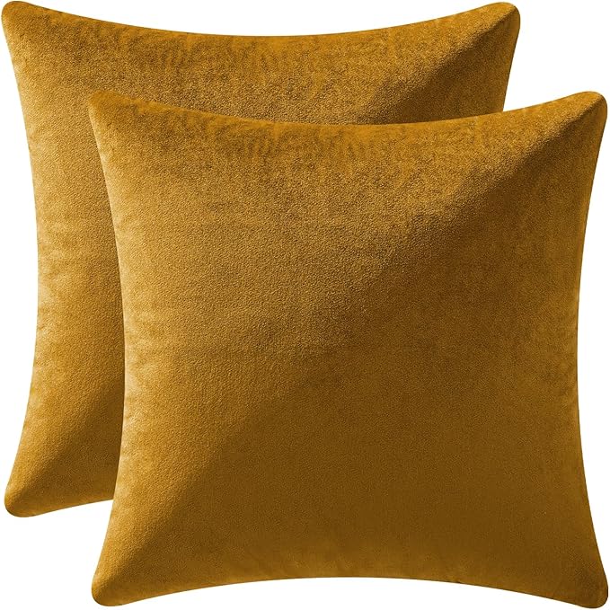 MIULEE Pack of 2 Mustard Yellow Pillow Covers 18x18 Inch Decorative Velvet Throw Pillow Covers Modern Soft Couch Throw Pillows Farmhouse Spring Home Decor for Sofa Bedroom Living Room