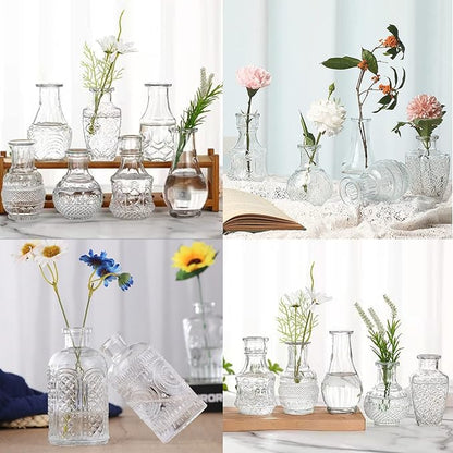 Glass Bud Vase Set of 48 Bud Vases in Bulk with 4 Brushes, Glass Vases for Centerpieces Cute, Vintage Wedding Decor Clear Bulk Mini Vase for Rustic Wedding Decorations, Home Table Flower Decor