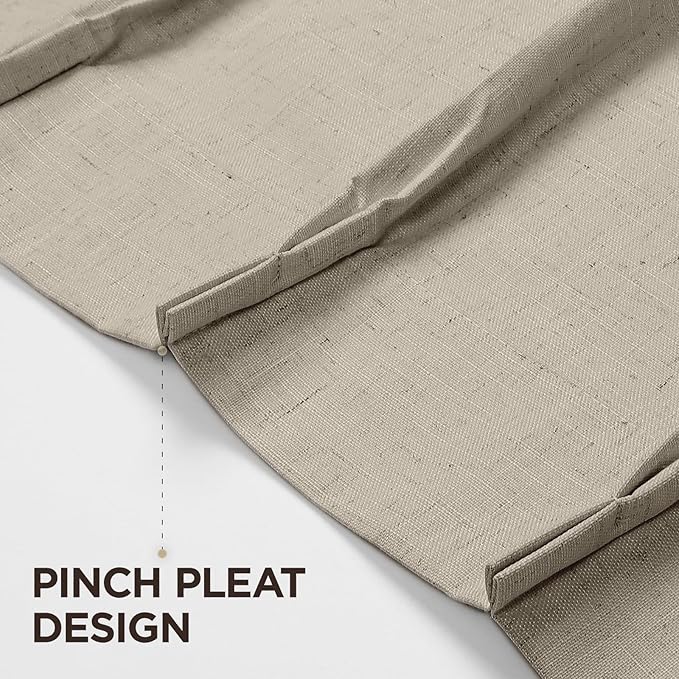 Joydeco 100% Blackout Pleated Curtains, Linen Window Curtains 2 Panel Sets 108 inches Long, Thermal Insulated Darkening Drapes for Bedroom(Cobblestone,40'' Wx108'' L)