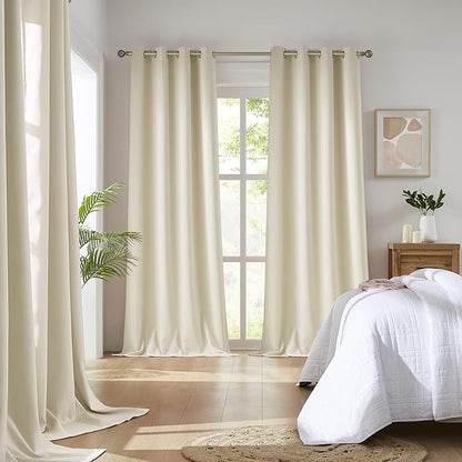 DUALIFE Cream Beige Curtains 96 Inch Length Blackout Window Drapes for Bedroom Thermal Insulated Room Darkening Curtains 2 Panels for Living Room,Grommet Top 52x96 Inches Long Buttercream