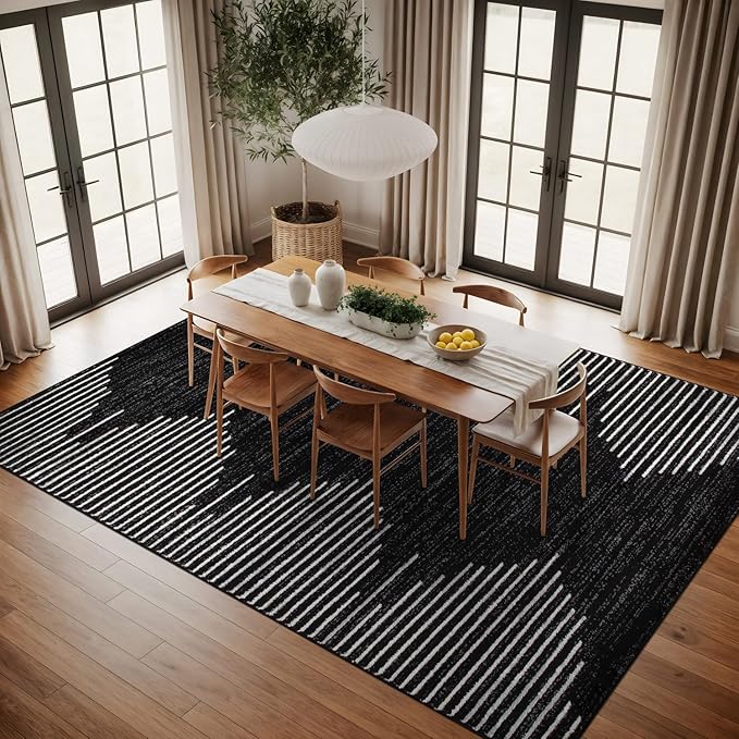 Rugshop Bohemian Stripe Stain Resistant High Traffic Living Room Kitchen Bedroom Dining Home Office Area Rug 10' x 14' Black