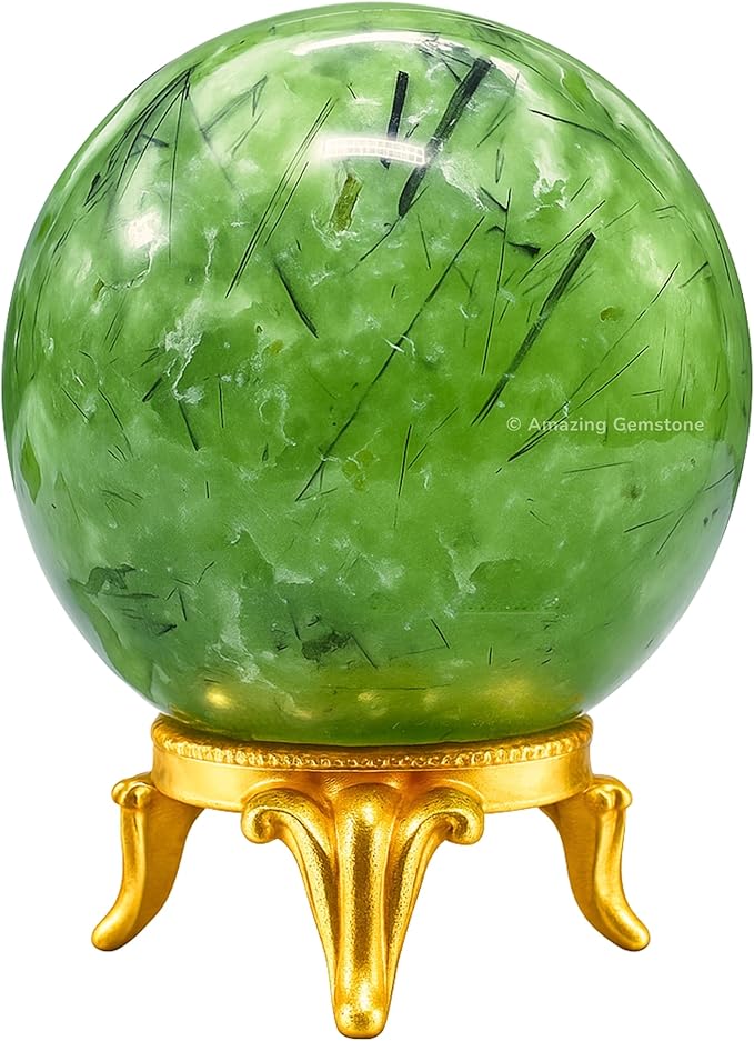 Amazing Gemstone Prehnite Crystal Ball with Stand - 1.5 Inches Crystal Sphere Meditation Balls for Witchcraft and Decorative Balls