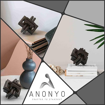Boho Wooden Chain Links Decorative Object for Coffee Table & Shelf | Handmade Mango Wood Knot Sculpture | Rustic Modern Arch Décor for Living Room, Entryway, Console,Office Home Accent (Black)