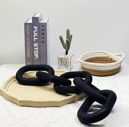 Wood Chain Link Decor - 18.9 Inches Length Aesthetic Room Decor, 5-Link Wood Chain Boho Decor for Living Room, Farmhouse Decor, Coffee Table (Black)