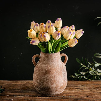 Ceramic Flower Vase with Handles,7.6 inch Farmhouse Vase,Rustic Vintage Terracotta Vases for Home Decor,Living Room,Kitchen Shelf,Table,Fireplace,Holiday & Weddings Centerpiece (Terracotta-M-822)