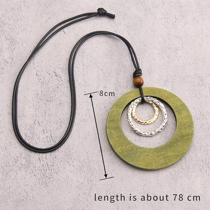 Leather Necklace for Women Boho Choker Necklace Long Cord Leather Pendant Bohemian Neckalce Vintage Alloy Pendant Leather Rope Necklace Wooden Necklaces for Women