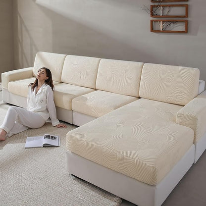 Couch Cushion Covers for Sectional and L Shaped Sofa, Stretch Soft Sofa Covers Washable Wear Resistant Slipcovers Furniture Protector Pet-Friendly (2 Seaters Covers+1 Chaise Cover, Ivory)