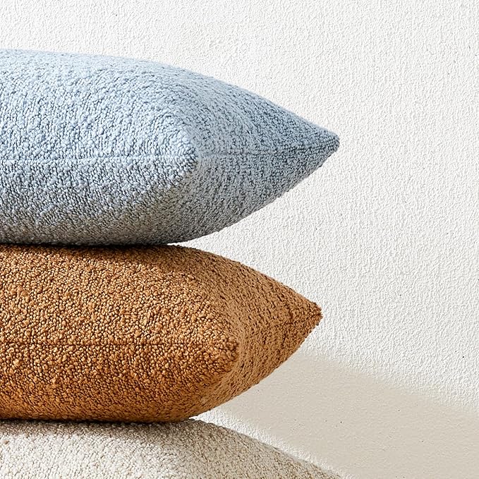 Mixhug Decorative Boucle Throw Pillow Covers, Light Blue, 12 x 20 Inches, Pack of 2 - Textured Boho Pillow Covers for Couch and Bed