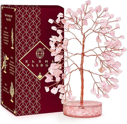 Crystal Tree for Home and Office Decor, Rose Quartz Chakra Healing Stones Handmade Feng Shui Tree of Life for Positive Energy, Money, Good Luck, Christmas Decor, Birthday Gifts for Women, Mom