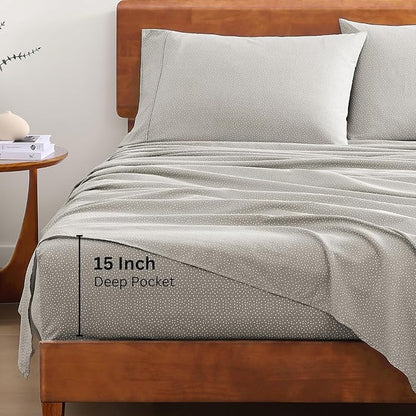 LANE LINEN 100% Organic Cotton Bed Sheets Extra Long Twin, Soft & Comfy Fully Elasticized Percale Perfect for Hospital Bed & Dorm Room, Low Pilling Machine Washable Printed Twin XL Sheet- Snowdrop