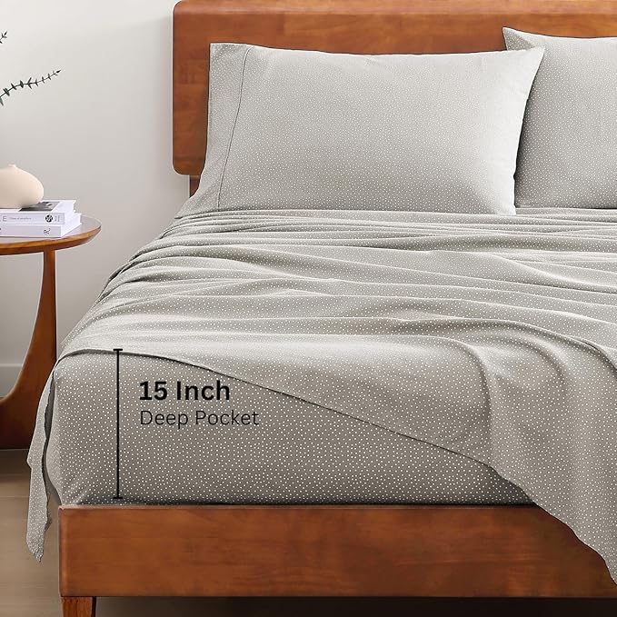 LANE LINEN Eco Priendly Printed 100% Organic Cotton Twin Size Bed Sheets, Naturally Temperature Regulating Fully Elasticized Cotton Cooling Sheets & Pillowcases Set Twin- Snowdrop