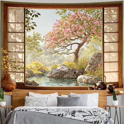 Lifeel Japanese Scenery Tapestry, Aesthetics Nature Landscape Tapestries, Asian Home Decor for Bedroom Meditation Room Living Room, 44x60 inches