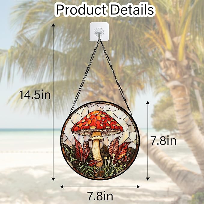 DASTOLL Stained Glass Window Hanging, Big Red Mushroom Suncatcher for Doors Home Sun Catchers Decoration and Christmas, Mother's Day Birthday Gifts for Women, Men, and Mom 9.8 in