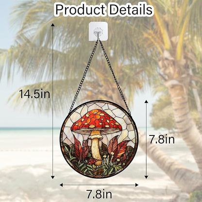 DASTOLL Stained Glass Window Hanging, Big Red Mushroom Suncatcher for Doors Home Sun Catchers Decoration and Christmas, Mother's Day Birthday Gifts for Women, Men, and Mom 9.8 in