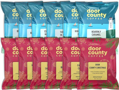12 Days of Coffee - 2025 Christmas Advent Calendar - 12 Flavored Ground Full-Pot Bags - Unique Flavor Each Day