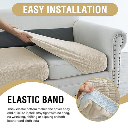 H.VERSAILTEX Super Stretch Individual Jacquard Couch Cushion Covers Furniture Protector Spandex Anti-Slip Soft Thickened Slipcovers Easy Install, (1 PC, Large Sofa Seat Couch Cover, Ivory)