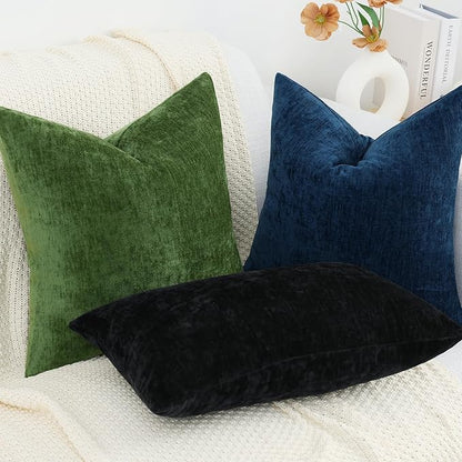 decorUhome Chenille Black Spring Throw Pillow Covers 26x26 Inch Set of 2, Decorative Soft Couch Pillow Covers Solid Dyed Accent Farmhouse Neutral Square Pillow Cases for Sofa