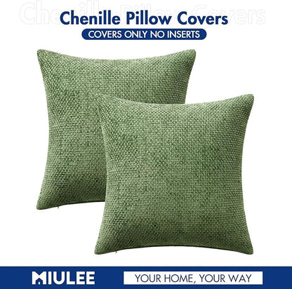 MIULEE Pack of 2 Couch Throw Pillow Covers 20x20 Inch Sage Green Modern Boho Accent Decorative Pillow Covers Soft Chenille Farmhouse Cushion Covers for Home Decor Bed Sofa Living Room