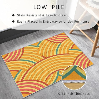 Mid Century Rug 6x9 Retro Abstract Geometric Pattern, Washable Living Room Bedroom Area Rugs, Mid Century Decor for Home, Soft Non Slip Indoor Carpet, Low Pile Design & G877