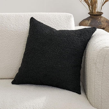 DOMVITUS Boucle Pillow Covers 18x18, Black Decorative Couch Pillows for Living Room, Throw Pillow Covers for Bedroom Chair Sofa Accent Couch Pillows Soft Cushion Case, 1PC