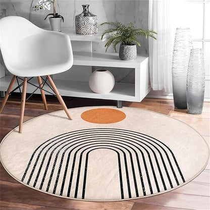 Round Area Rug, 3.3ft, Abstract Art, Modern Simple Line Texture, Bohemian Non-Slip Soft and Comfortable, Suitable for Living Room, Bedroom, Bedside, Sofa, Children's Room