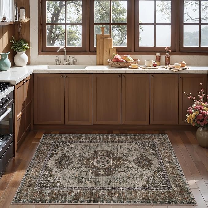 Tangsoo Washable Entryway Rugs 2x3 Vintage Non Slip Small Area Rug, Indoor Front Door Rug, Print Distressed Door Mat Indoor Entrance Soft Low Pile Throw Rug for Entry Kitchen Bedroom Grey