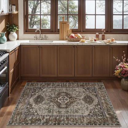 Tangsoo Washable Entryway Rugs 2x3 Vintage Non Slip Small Area Rug, Indoor Front Door Rug, Print Distressed Door Mat Indoor Entrance Soft Low Pile Throw Rug for Entry Kitchen Bedroom Grey