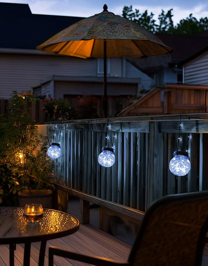 PARTPHONER Solar Lights Outdoor Waterproof 12-Pack, Solar Powered Hanging Lantern Cracked Glass Hanging Globes for Yard Decor Christmas Decoration, Shepherd Hook, Garden Tree Ornaments, Cold White
